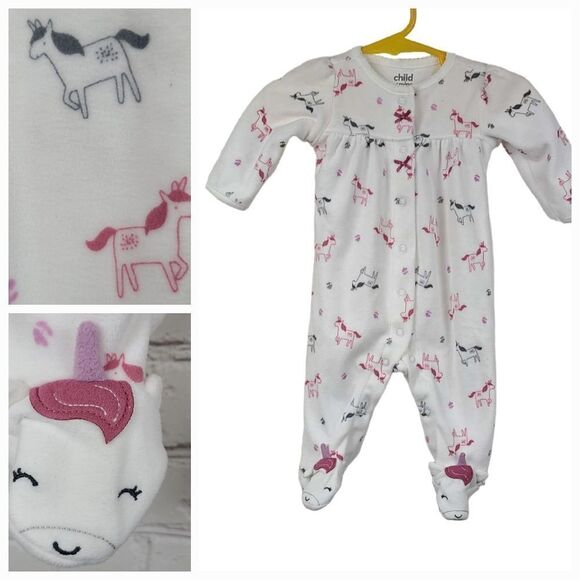 Carter's Girls 0-3M Soft Fleece White Unicorn One-Piece PJ Footie Winter Pajamas - Picture 1 of 7